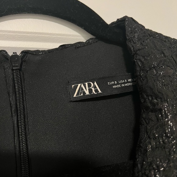 Zara puff sleeve textured weave dress with bow - Picture 9 of 10